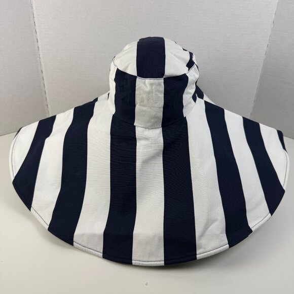 Anthropologie Oversized Stripe Hat Navy White Wide Brim One Size NWT - Picture 3 of 8